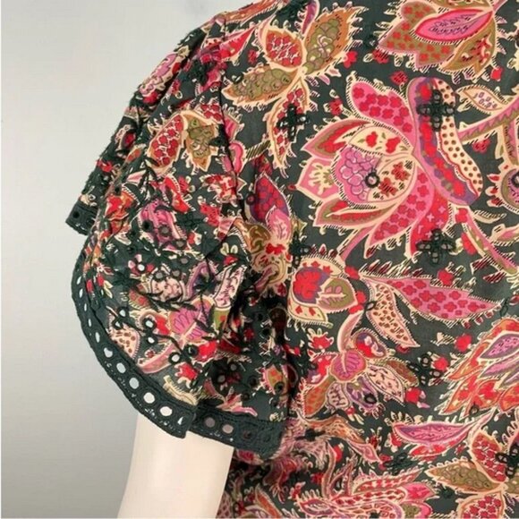 Jennifer Grace Paisley Print Faux Wrap Embroidered Flutter Sleeve Blouse (NWT) - Picture 10 of 13